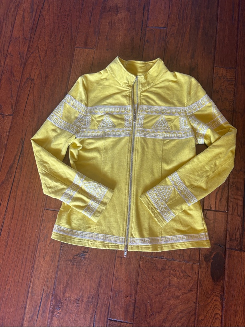 Yellow Zip-Front Bomber Jacket with White Trim